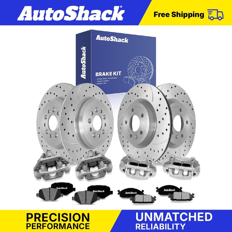 Front Rear Drilled Slotted Brake Rotors Pads Calipers for Ford, Explorer 11-19