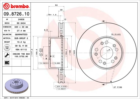 Brembo 09.8726.10 Brake Disc for Mercedes-Benz
