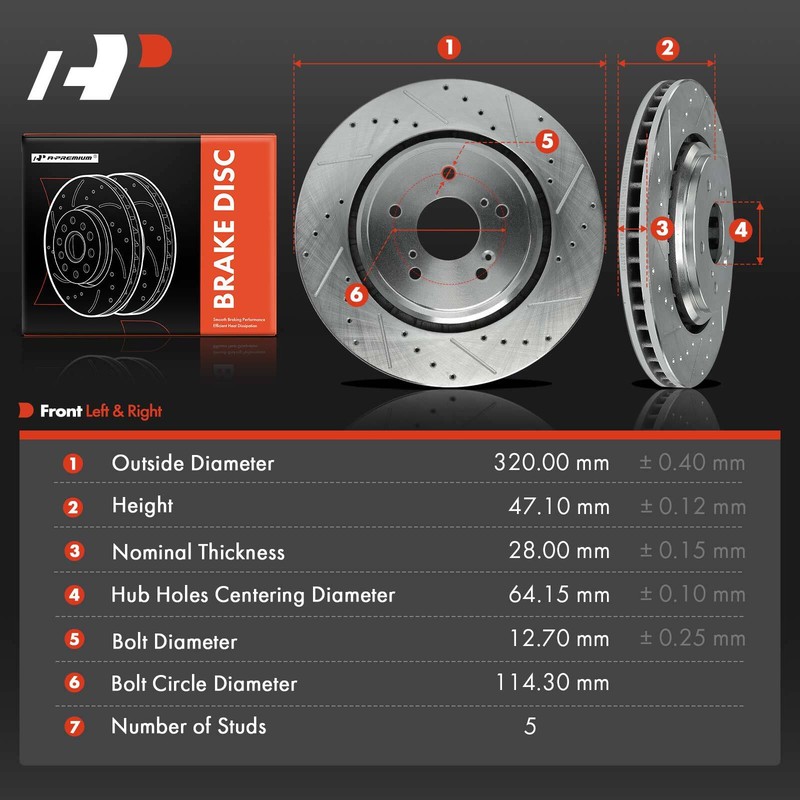 A-Premium 2x Front Drilled Brake Rotors for Acura TLX 2015-2020 MDX 2014-2016 gallery