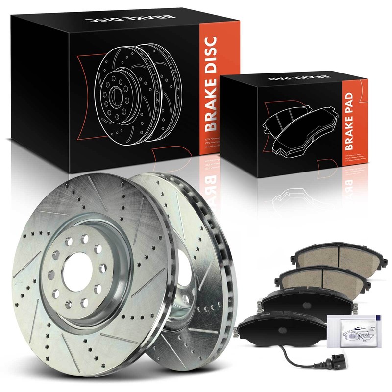 6xFront Drilled Brake Rotor & Ceramic Brake Pad for Audi S3 15-20 Volkswagen GTI
