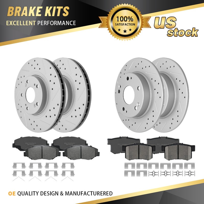 For Honda Civic 2.4L Front and Rear Drilled Disc Rotors Ceramic Brake Pads