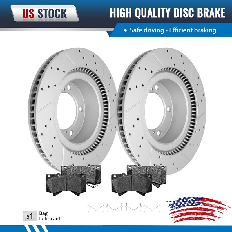 Front Drilled Rotors Brake Pads Kit for Toyota Tundra Sequoia Land Cruiser LX570