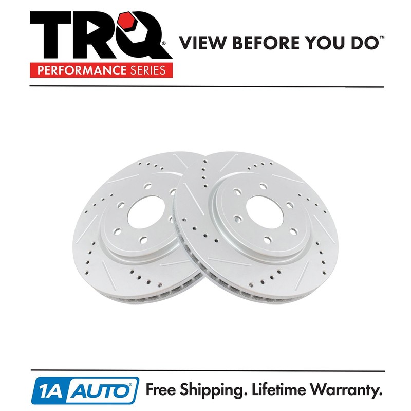 TRQ Performance Brake Rotor Drilled & Slotted Front Coated Pair for Nissan
