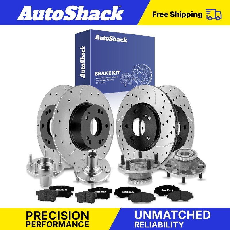 Front Rear Drilled Slotted Brake Rotor Pad Hub Repair Kit for Honda Accord 03-05