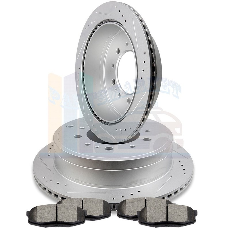 2X Rear Discs Brake Rotors and 4X Pads For 2008-2016 Toyota Sequoia Drill Slot