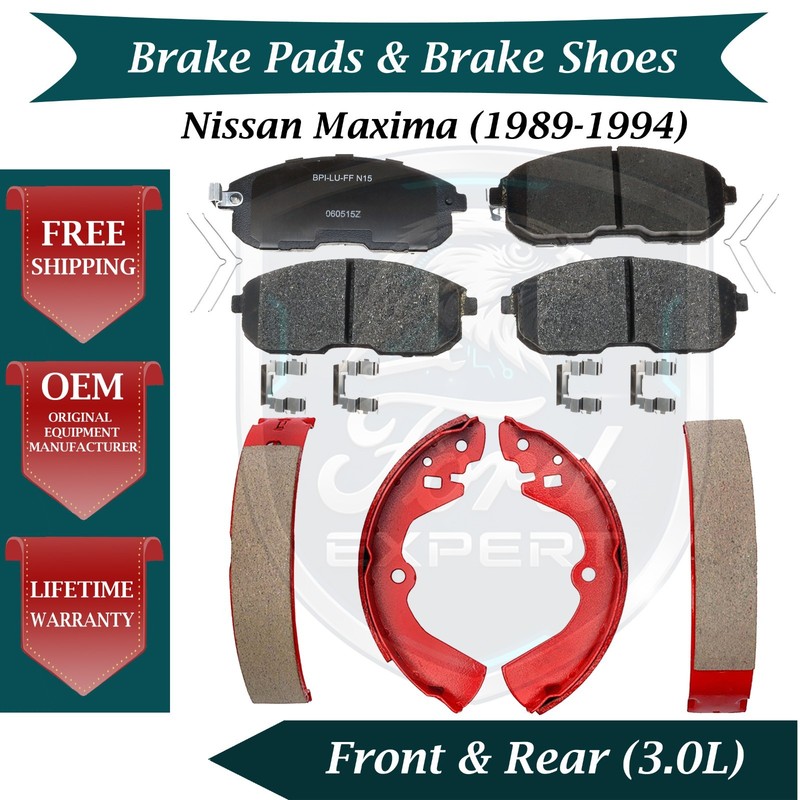 Premium OE Front Pads & Rear Shoes For 1989-1994 Nissan Maxima 9 Yr Warranty