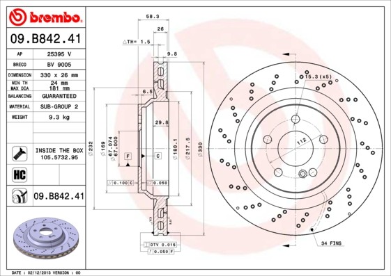 Brembo 09.B842.41 Brake Disc for Mercedes-Benz