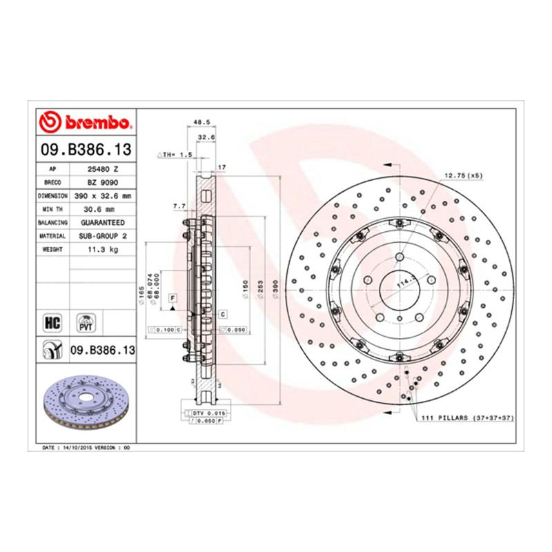 BREMBO Floating Brake Disc – Drilled – Front Axle – Fits Nissan – 09.B386.13