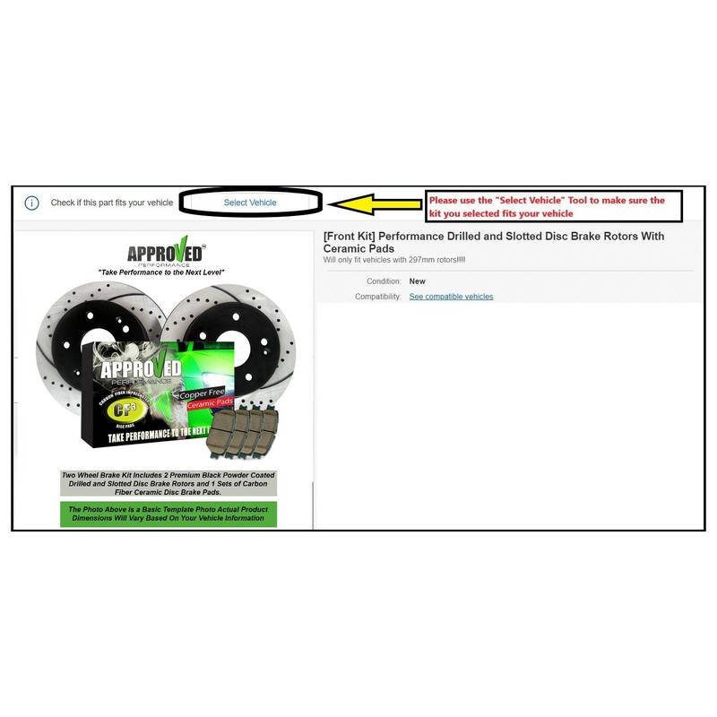 Front Kit Premium Drilled and Slotted Disc Brake Rotors with Ceramic Brake Pads gallery