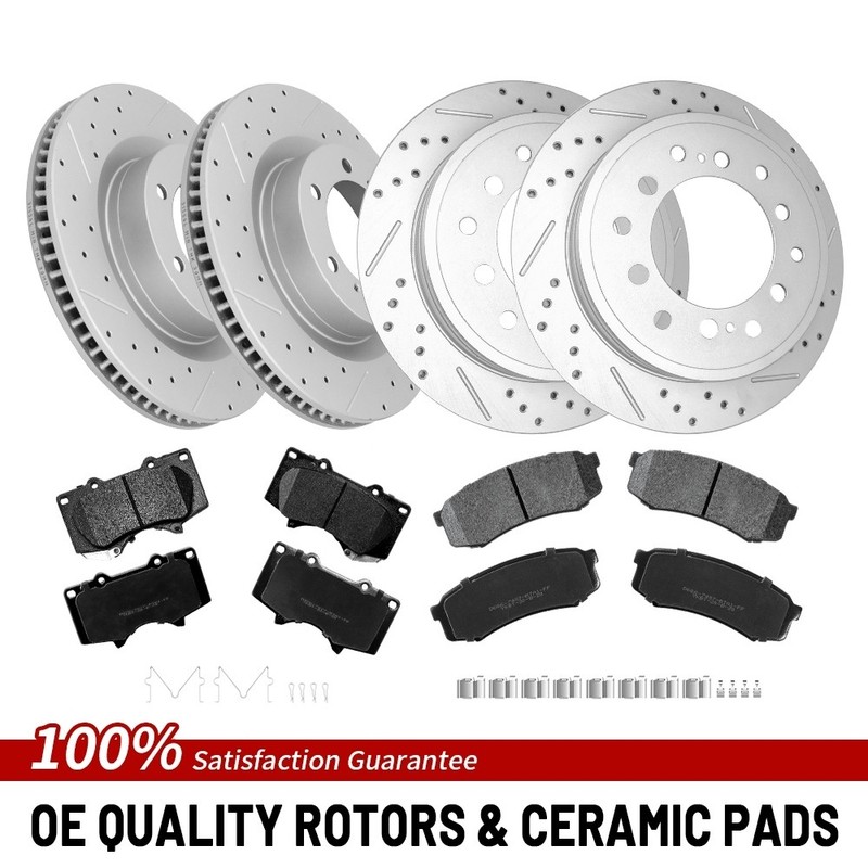 Front Rear Drilled Brake Rotors Pads For 2010-2024 Toyota 4Runner Lexus GX460