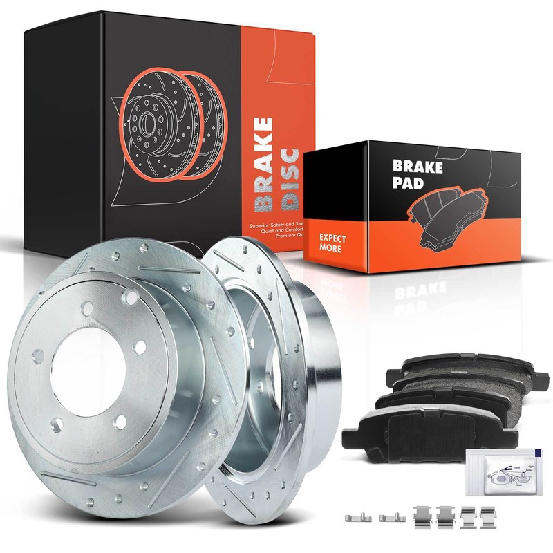 Rear Drilled Rotor & Ceramic Brake Pads for Mitsubishi Lancer Jeep Dodge Caliber