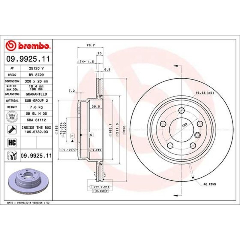 Brembo Rear Pair Vented UV Coated Brake Discs 09.9925.11 – Fits BMW
