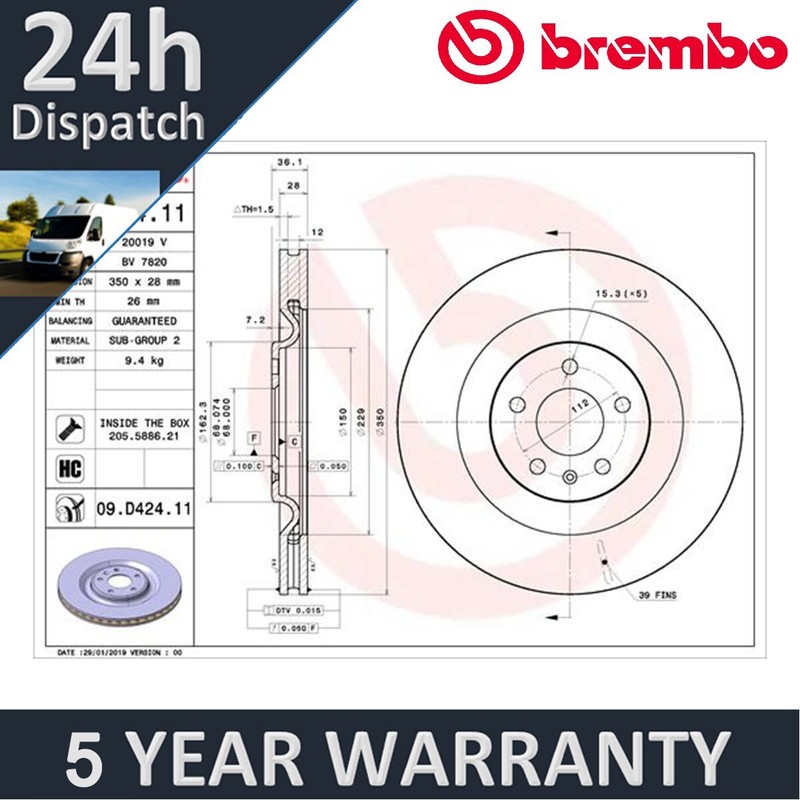 Fits Audi Q7 2015- e-Tron 2018- Brembo Rear Brake Disc 4M0615601P 4M0615601J