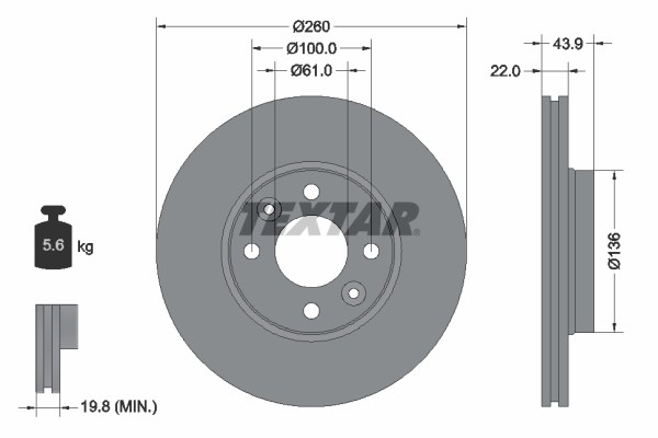 Textar 92119203 Brake Disc for Dacia,Lada,Mazda,Nissan,Renault