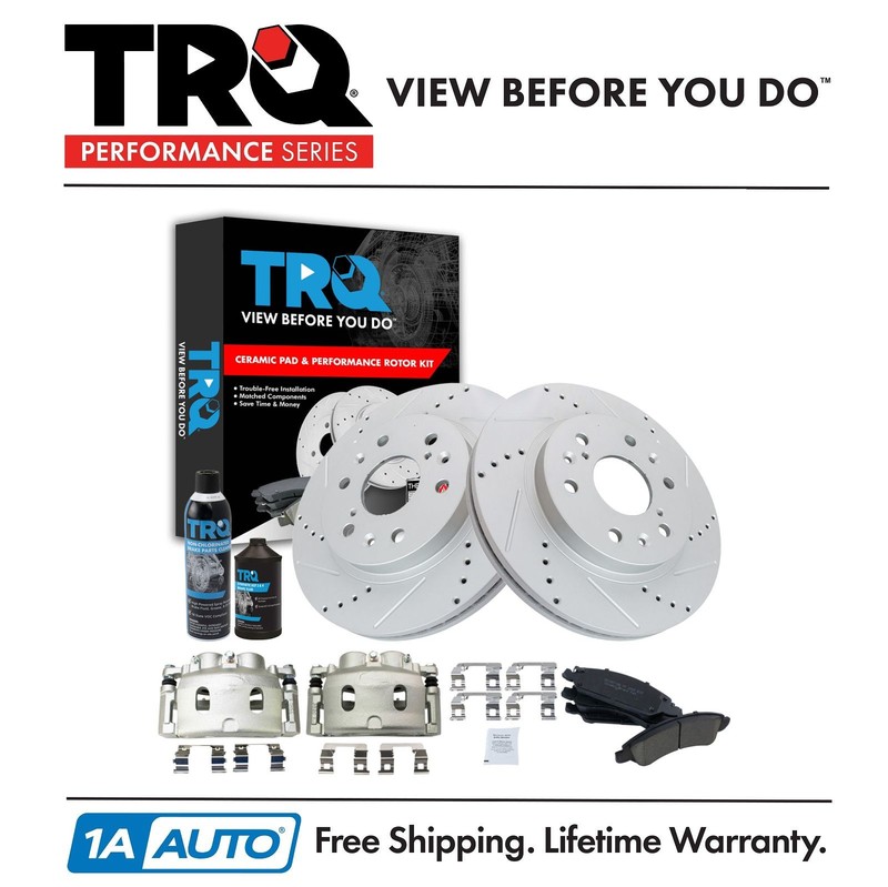 TRQ Front Brake Pad & Rotor Kit Drilled Ceramic Fits Cadillac Chevrolet GMC