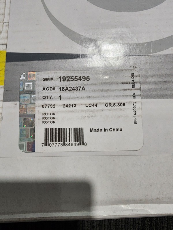 Genuine GM ACDelco 18A2437A Disc Brake Rotor GM 19255495 OEM Brand New!