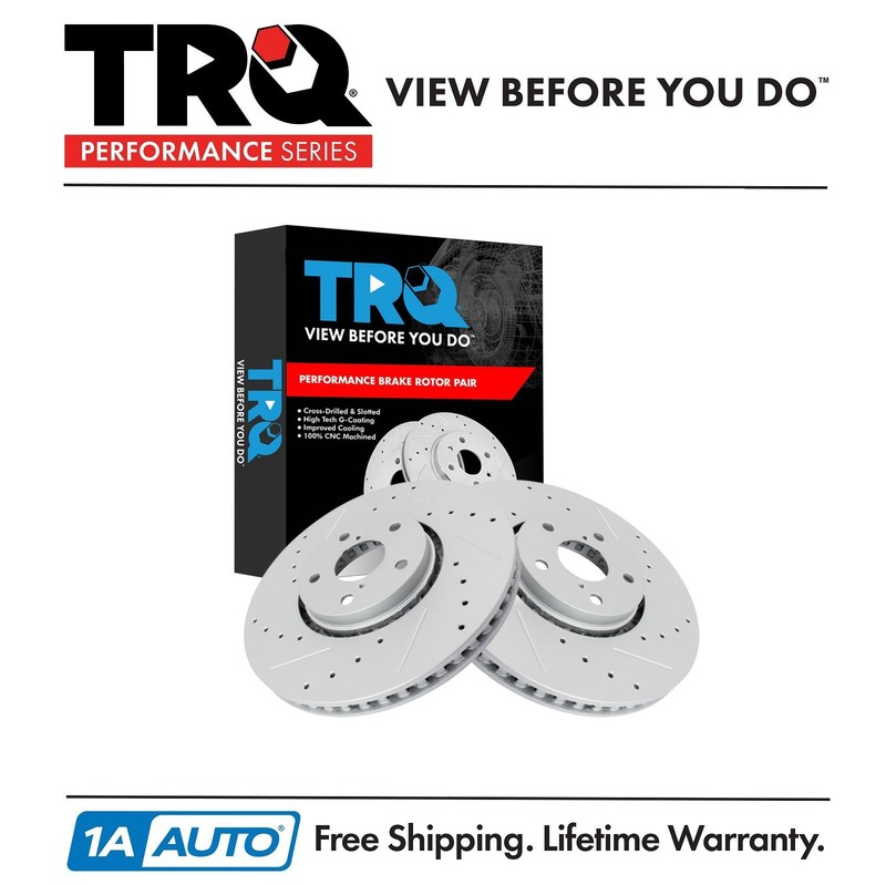 TRQ Front Performance Drilled Slotted G-Coated Disc Brake Rotor Pair New