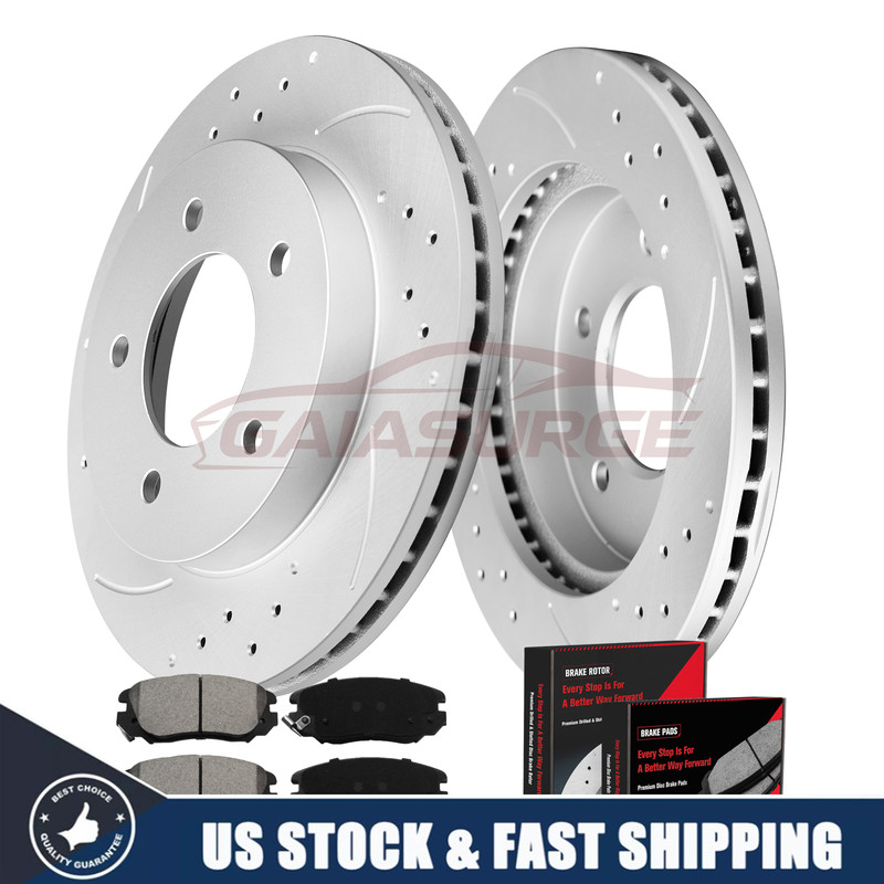 Front Drilled Rotors Ceramic Brake Pads for 2010-2017 Chevy Equinox GMC Terrain