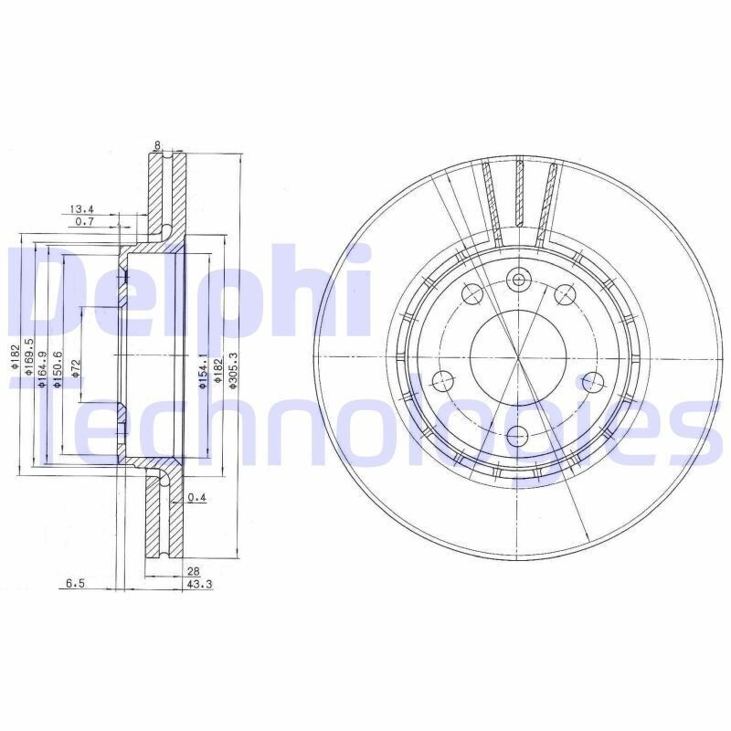 Genuine Delphi BG3768 Front Brake Disc Set 305mm Fits Nissan Renault Vauxhall gallery