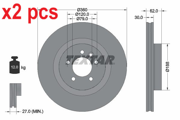 X2 PCS L&R SIDES FITS LAND ROVER DISCOVERY IV 3.0 4X4 BRAKE DISC 92162005 TEXTAR