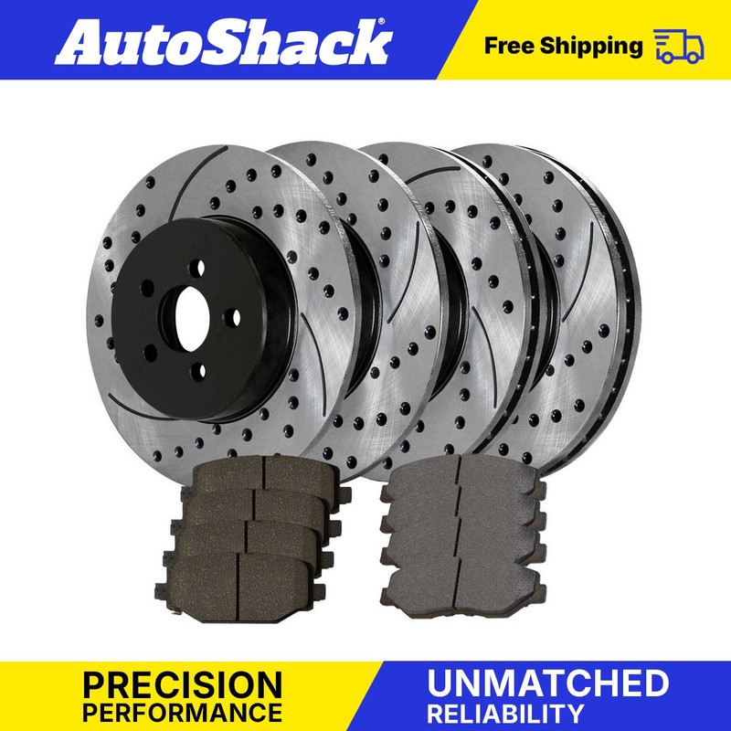 Front & Rear Drilled Slotted Brake Rotors Black & Pads for Buick LaCrosse 3.8L