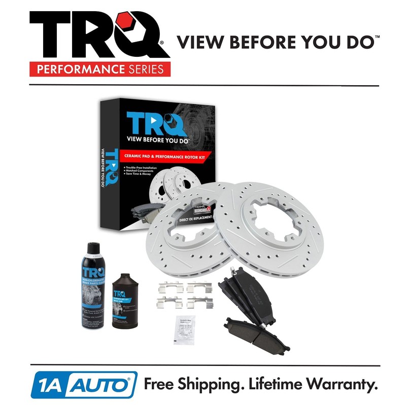 TRQ Brake Rotor & Coated & Ceramic Pad Front Kit w/Chemicals for Nissan