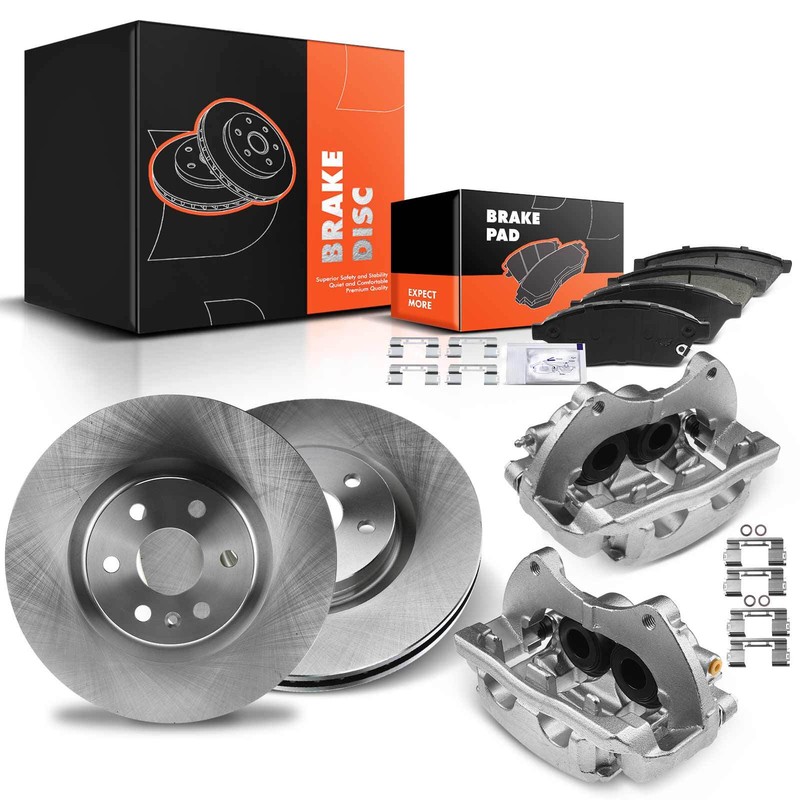 Front L&R Disc Brake Rotors & Brake Pads + Brake Caliper for Cadillac SRX 10-16