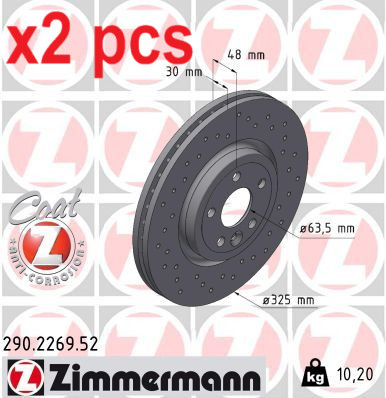 X2 PCS L&R SIDES FITS JAGUAR F-PACE 2.0 TI4 BRAKE DISC 290.2269.52 ZIMMERMANN