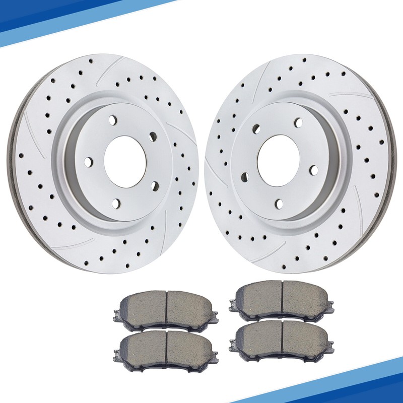 Front Drilled Rotors Discs + Ceramic Brake Pads Kit for 2014 – 2017 Nissan Rogue