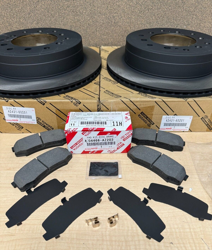 2003-2009 TOYOTA 4RUNNER GENUINE NEW OEM REAR BRAKE ROTORS TCMC PAD KIT & SHIMS gallery