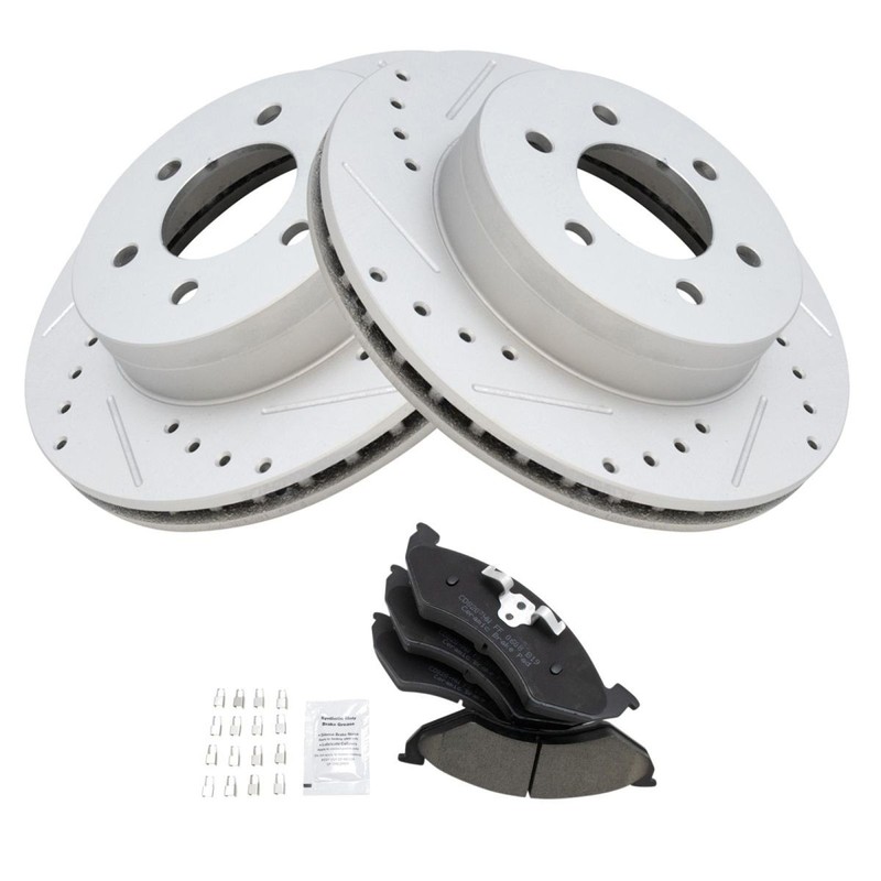 TRQ Performance Drilled Slotted Rotor Brake Pad Ceramic Front Set for Dodge gallery