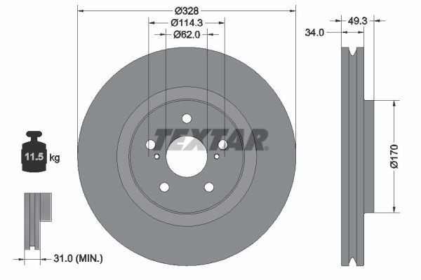 2x Brake Disc Textar 92349505 for Toyota RAV 4V