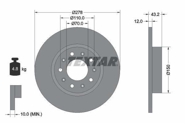 2x Brake Discs Rear Solid Coated 278mm Fits Alfa Romeo Fiat Jeep TEXTAR 92221003 gallery