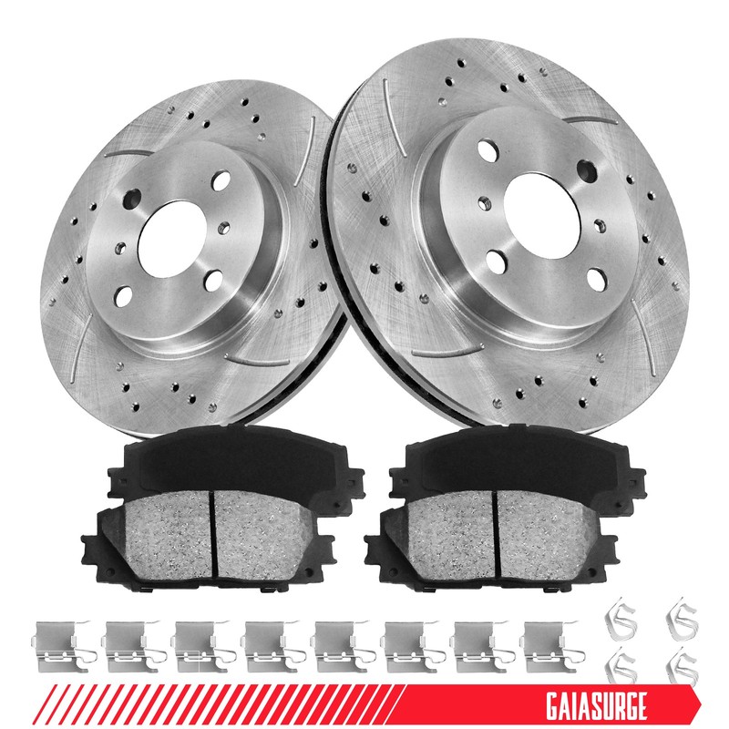 Front Slotted Brake Rotors Ceramic Brake Pads for 2012-2018 2019 Toyota Prius C gallery