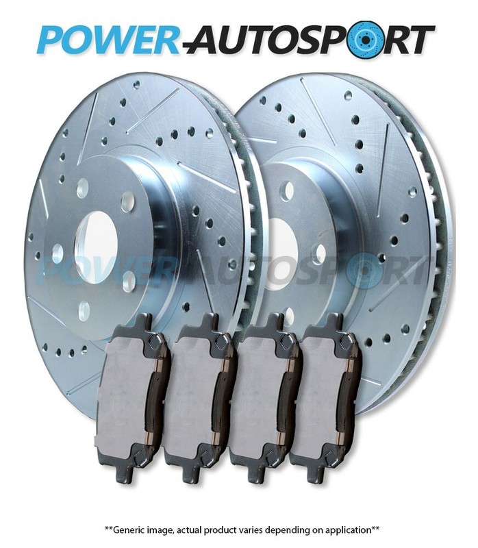 REAR POWER CROSS DRILLED SLOTTED PLATED BRAKE ROTORS + CERAMIC PADS 101325PK