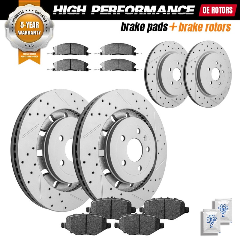 Front Rear Drilled Brake Rotors Ceramic Pads Set For Ford Explorer Flex Taurus