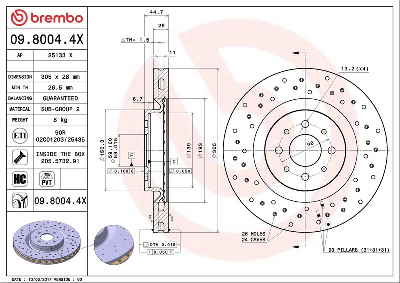 Brembo 09.8004.4X Brake Disc for Alfa Romeo