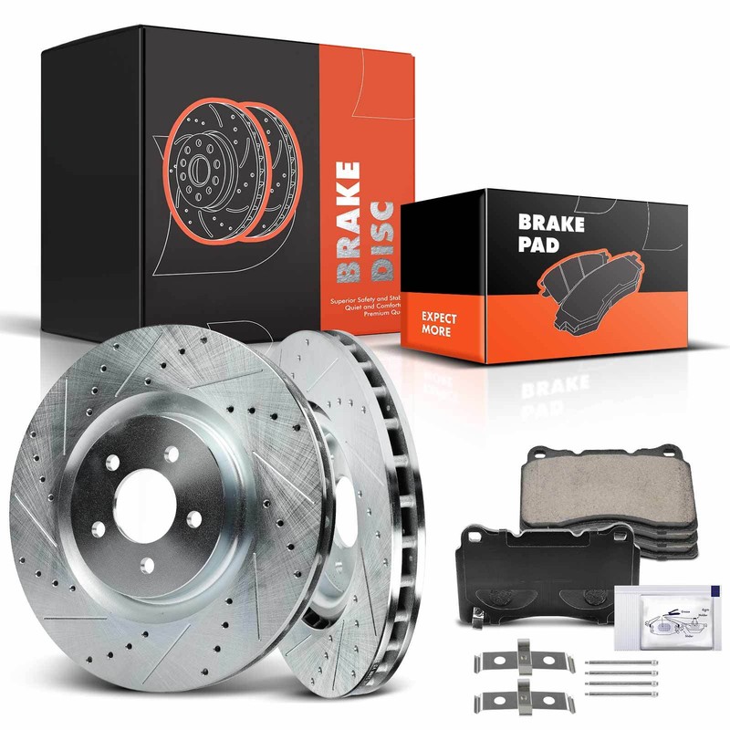 Drilled Brake Rotor & Ceramic Brake Pads for Ford Mustang 2007-2014 Front Side