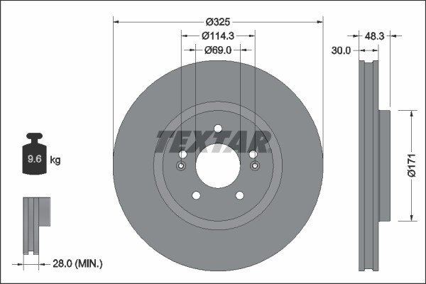 Textar 92337103 Brake Disc for Hyundai, Kia