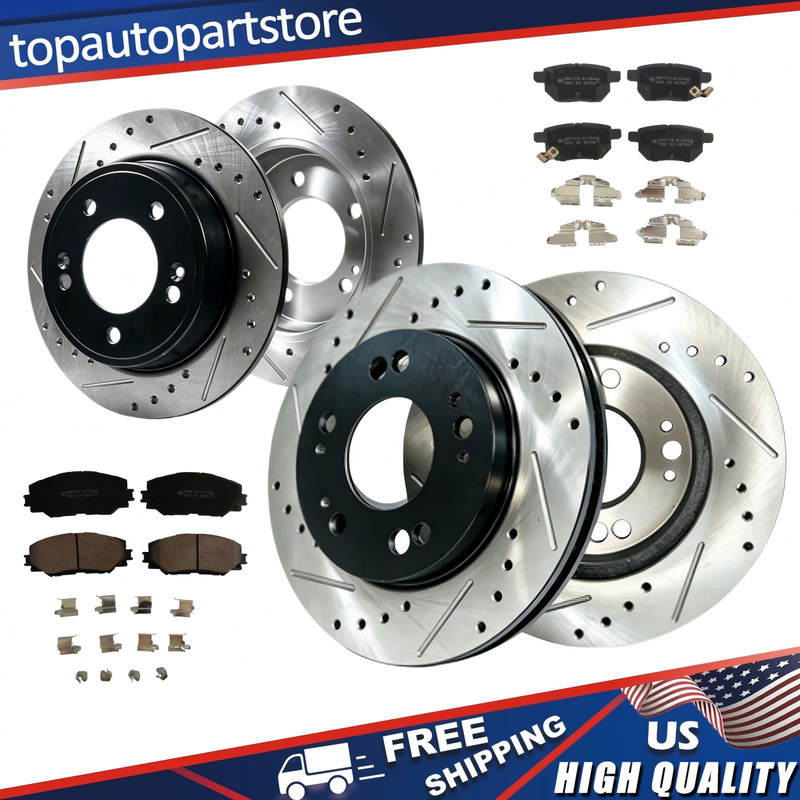 275mm Front Rear Drilled Slotted Rotors Brake Pads For 2009 2010 Pontiac Vibe