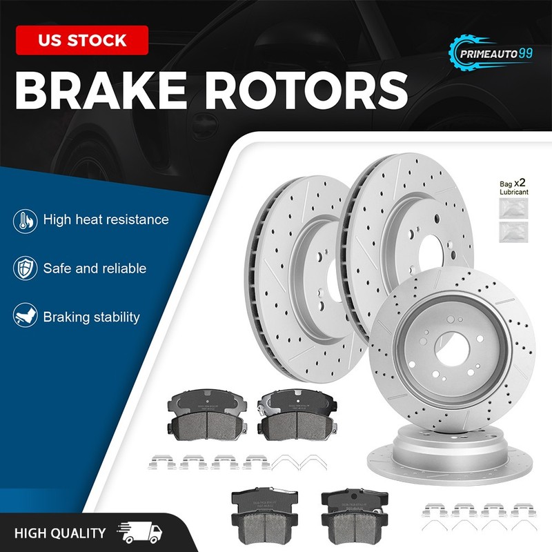 AWD Front Rear Drilled Brake Disc Rotors + Pads Kit for Acura RDX 2007 2008-2012