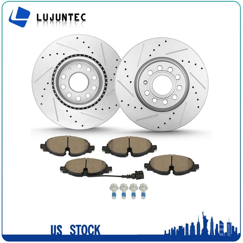 Front Brake Ceramic Pad Drill Slot Rotor For Volkswagen GOLF 2017 All Models