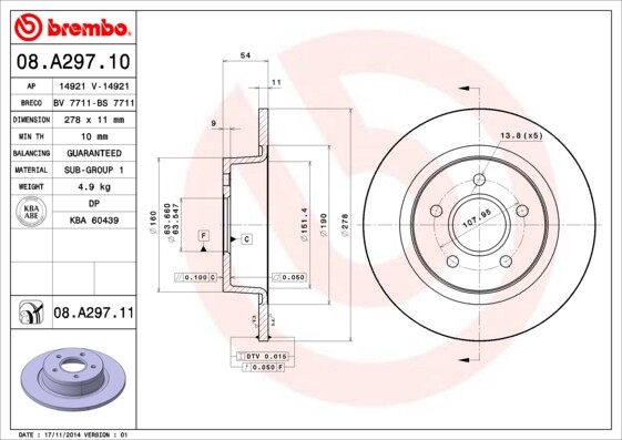 Fits Ford Transit Connect 2002-2013 1.8 D dCi Brake Discs Rear Brembo gallery