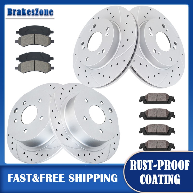 Front and Rear Brake Rotors Pads for Honda Civic EX EX-L 06-11 Slotted Drilled