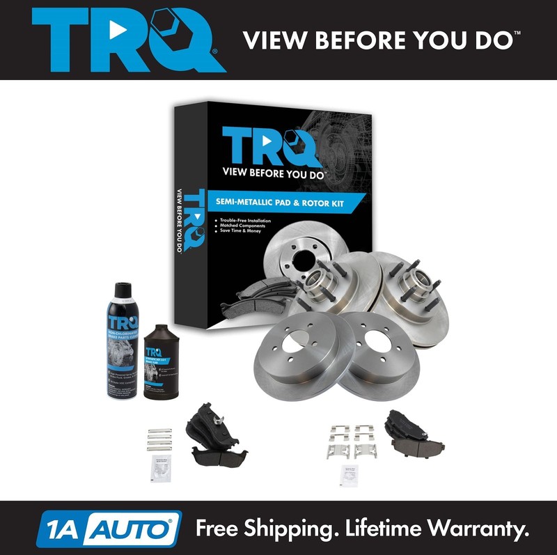 TRQ Premium Posi Metallic Brake Pad & Rotor Kit Front & Rear w/Chemicals