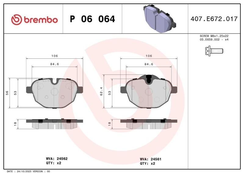 Brembo P06064 Prime OE-Equivalent Brake Pads - Rear Pair gallery