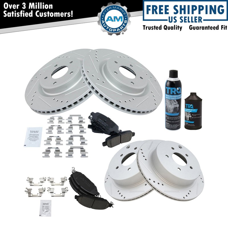 Front Rear Ceramic Brake Pad Performance Coated Rotor Kit w/Chemicals