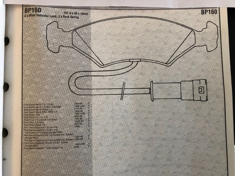 FORD ESCORT 3/4 ORION 1/2 SIERRA SAPPHIRE,PBDF 212 FRONT PADS, N.O.S CHECK LIST.