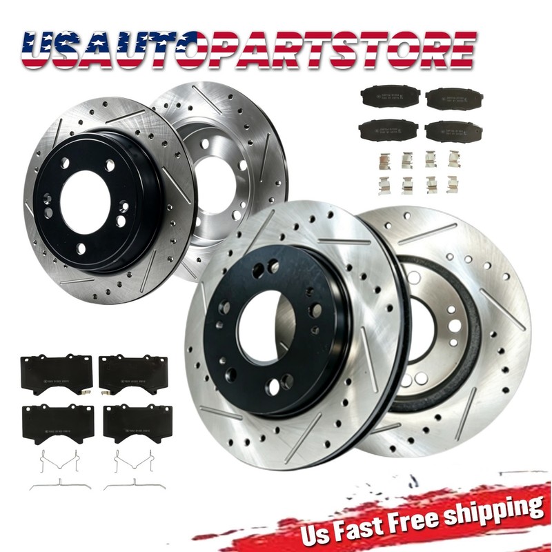 Front Rear Drilled Disc Rotors Pads fit 2016 Lexus LX570 Toyota Tundra Sequoia