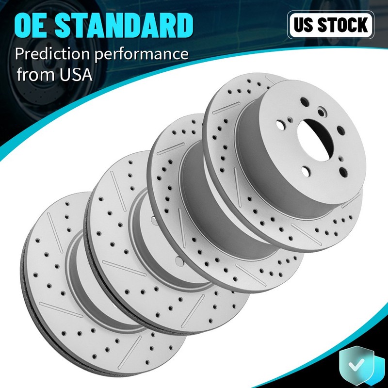 296mm Front & 269mm Rear Drilled Disc Rotors Set For Toyota Avalon Solara Camry